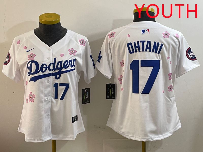 Youth Los Angeles Dodgers 17 Ohtani White Sakura Edition 2025 Nike MLB Jersey style 6
